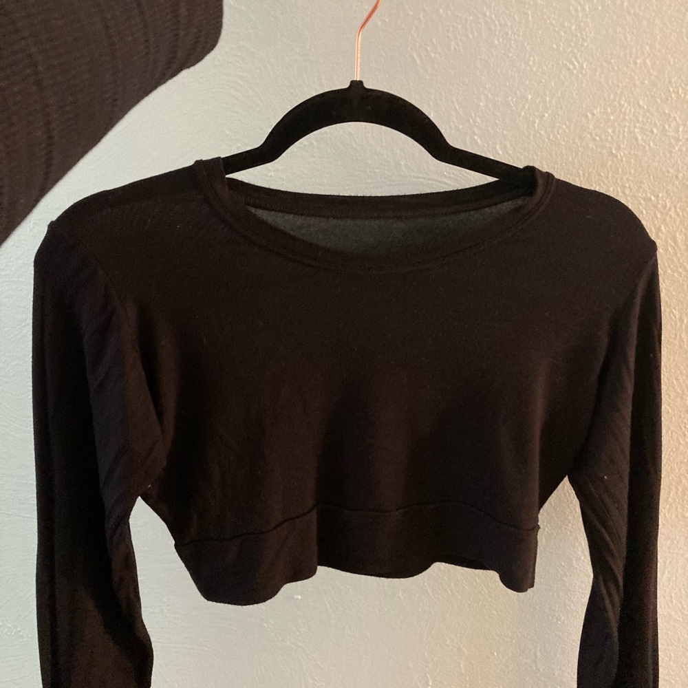 Black Crew Neck Long Sleeve Halftee